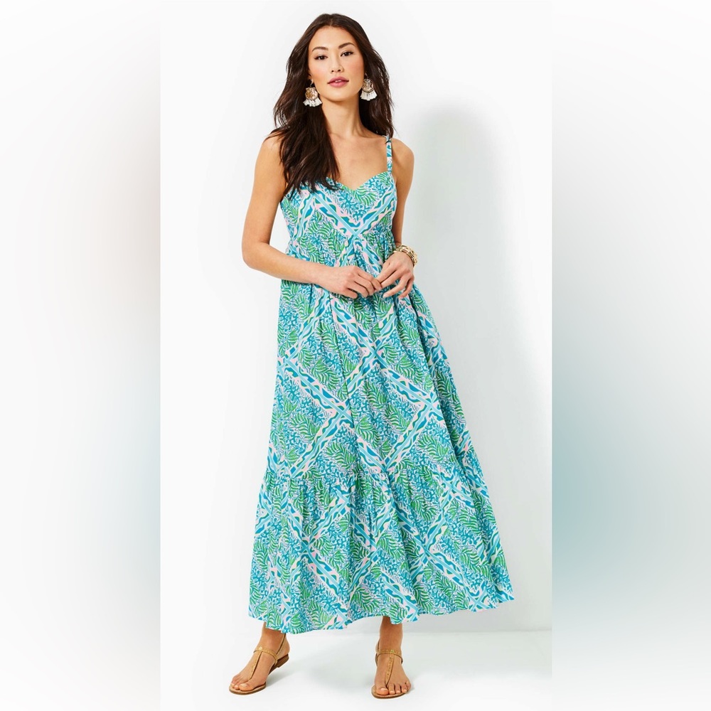 NWT Lilly Pulitzer Heidi Maxi Dress Prism Blue Good Greef Engineered NEW